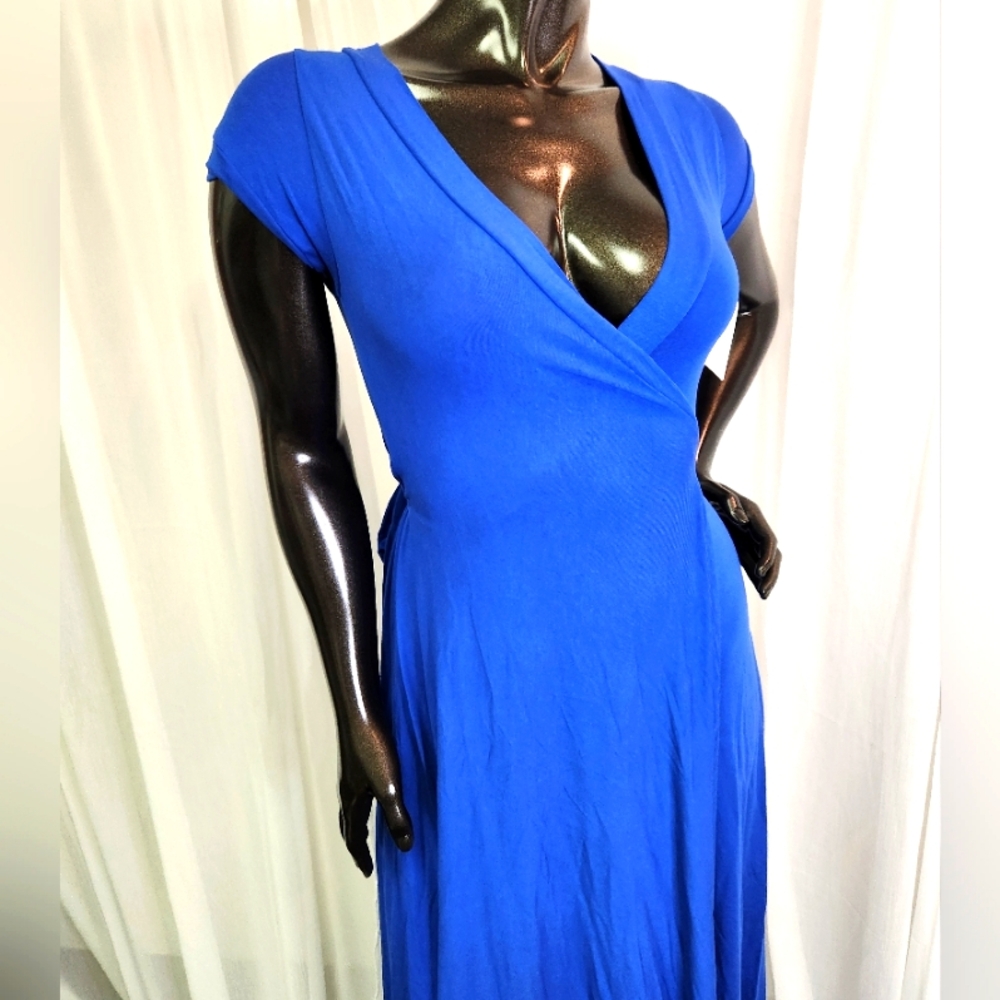 Royal Blue Maxi Wrap Dress-Custom Cut & Sewn - Picture 2 of 16